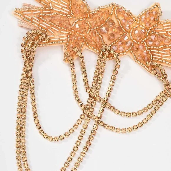 1920s Flapper Headpiece Rhinestone Chain Gatsby Style Women Vintage Accessory - Picture 2 of 4
